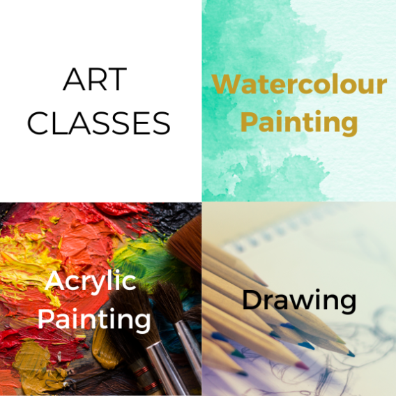 Art Classes include Watercolour Painting, Drawing and Acrylic Painting