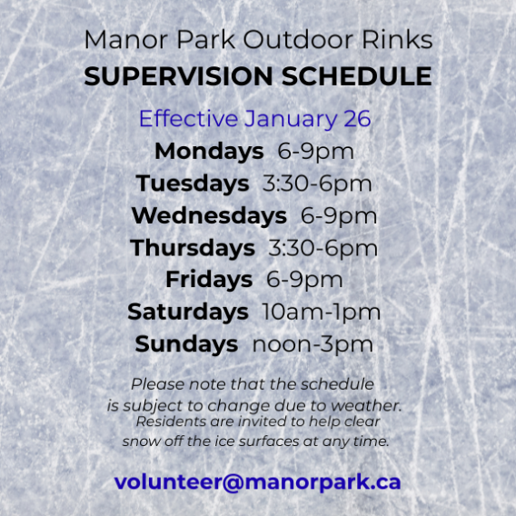 Outdoor Rink Schedule. Subject to change due to weather.