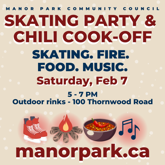 Skating Party & Chili Cook-off on February 7 2026 at outdoor rinks located at 100 Thornwood Road.