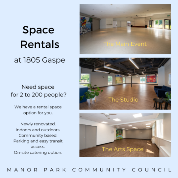 Space Rentals at 1805 Gaspe for 2 to 200 people.