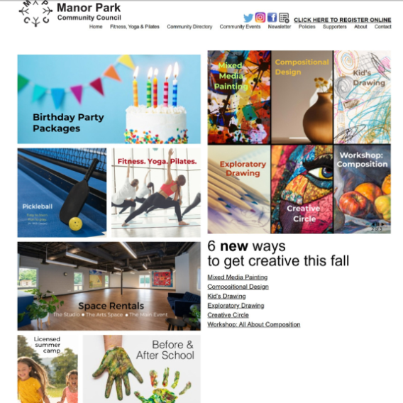 Screenshot of website manorpark.ca homepage.