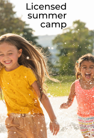 Licensed summer camp visual showing happy children running.