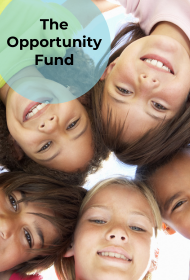 Children's faces. Sign for The Opportunity Fund